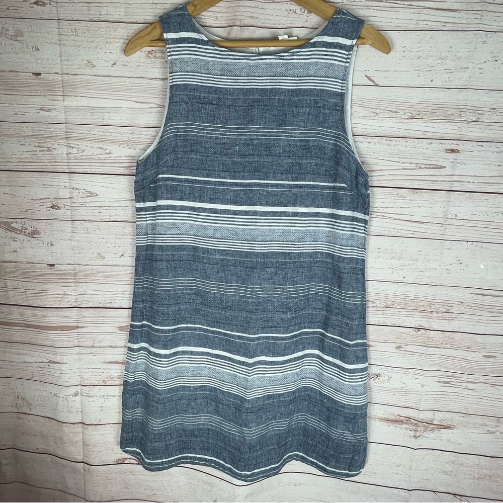 Beach Lunch Lounge Sleeveless Linen Blend Dress Blue White Stripes Sz M Preppy